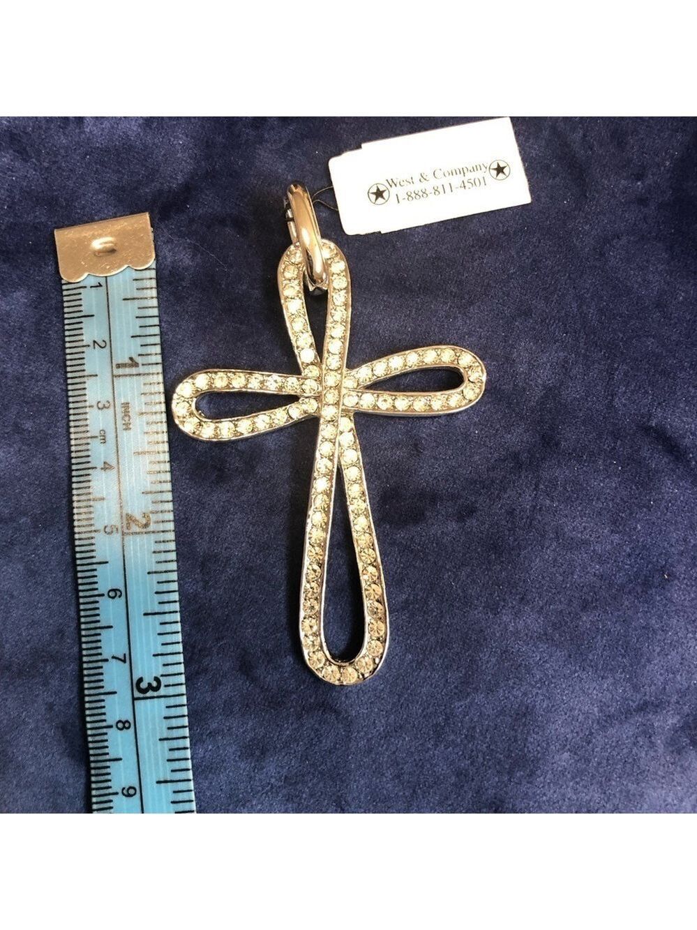 West and Co. Silver with Faux Diamonds 3” Cross Pendant “N98 Clear”